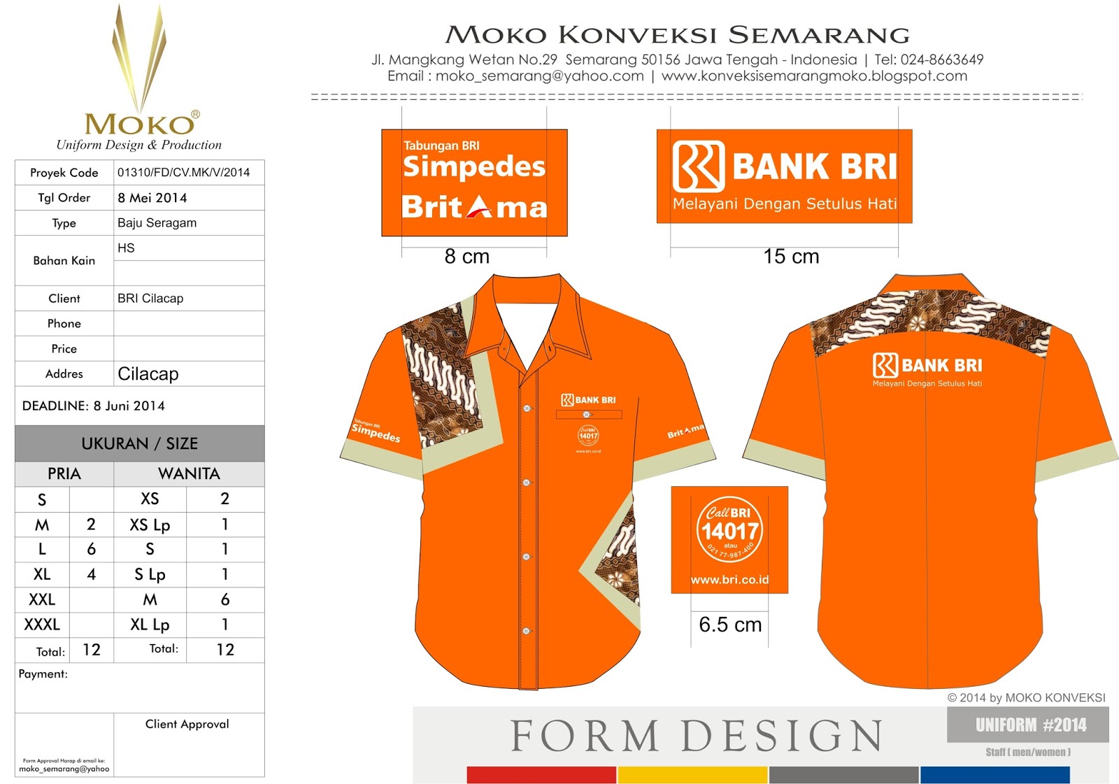 Baju batik kantor Bank BRI Cilacap  KONVEKSI SEMARANG MOKO