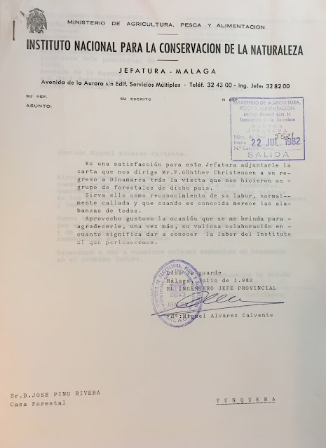 Oficio de Miguel Álvarez Calvente a José Pino Rivera, de julio de 1982. Fuente: Archivo Personal de José Pino Rivera.