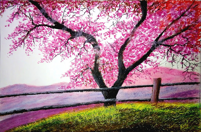 A Beautiful Drawing with Oil Pastel -Cherry Blossom Tree -Tree Drawing Tutorial - Drawing Video