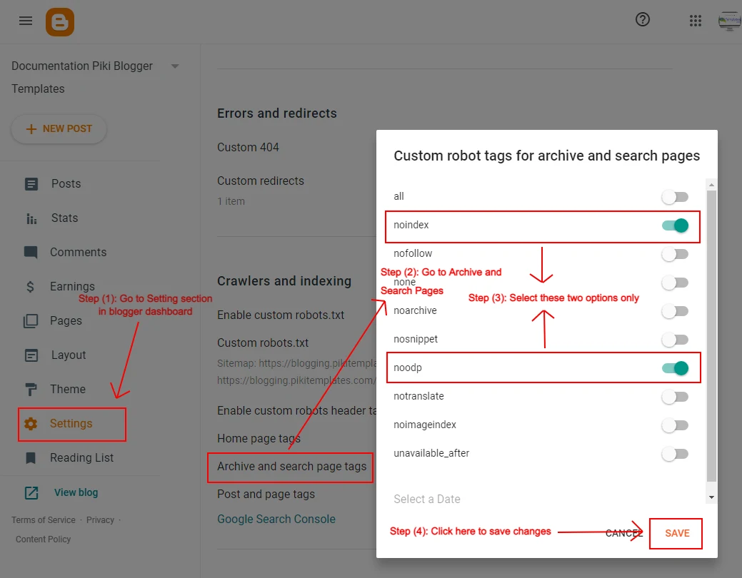 Blogger Enable Custom Robots.txt