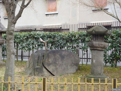 藤田邸跡公園岩に挟まれた怪鳥