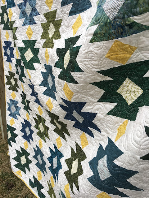 Cluck Cluck Sew Tahoe Quilt pattern in blues and greens