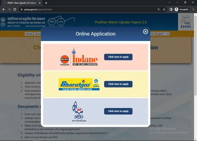 Click Here to apply for New Ujjwala 2.0 Connection
