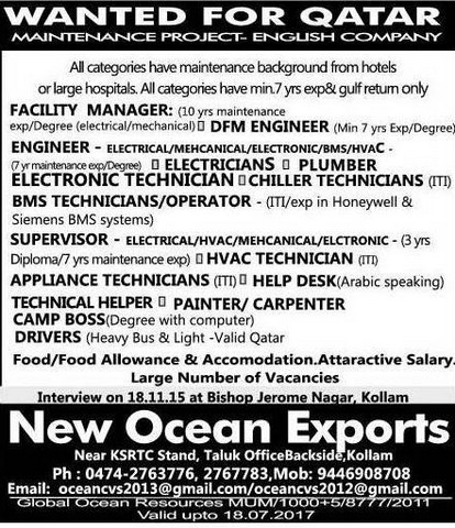 Maintenance project Qatar large job vacancies