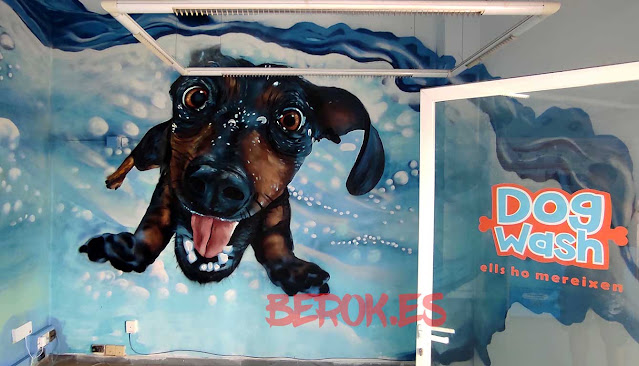 graffitis dog wash perro buceando agua