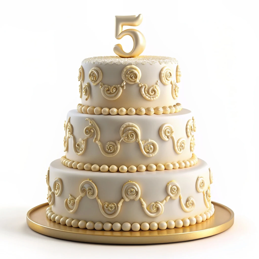  pastel de aniversario de bodas de 5 años en color blanco decorado con rosas y perlas 