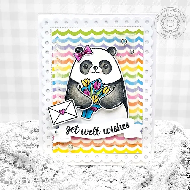 Sunny Studio Stamps: Big Panda Get Well Card by Tina Henkens (featuring Frilly Frame Dies, Notebook Tab Dies, Brilliant Banner Dies, Heartfelt Wishes)