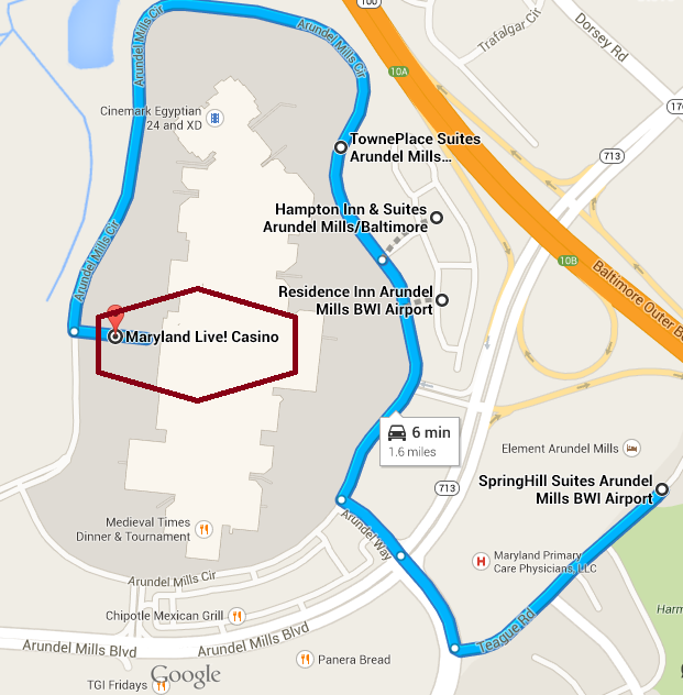 Map of Arundel Mills Mall and the Suite Hotels of Arundel Mills