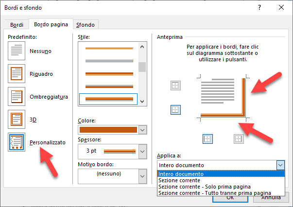 bordi aggiunti solo a alcuni lati con word