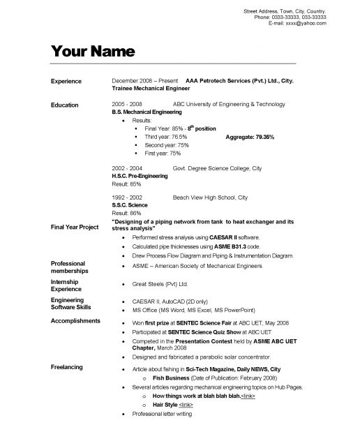 CV Resume Example of Resume