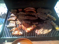 Pork ribs, chicken skewers, chicken breasts