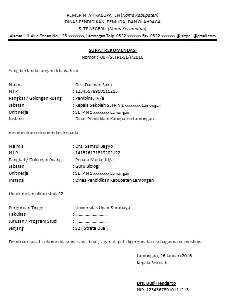 Contoh Surat Rekomendasi Terbaru  Cara Buat Surat