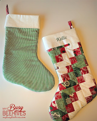 Quilted Christmas Stockings, front and back.