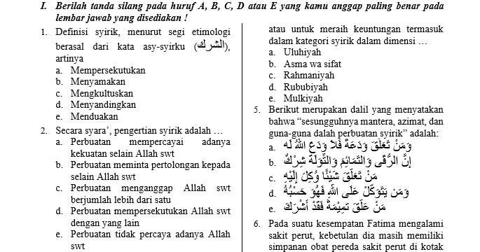 Soal PAT Aqidah Akhlak Kelas 10 dan Jawabannya SIAP UJIAN