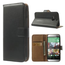 Genuine Split Leather Skin Wallet Case for HTC One M8 w/ Stand