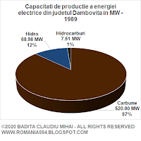 Surse de generare a energiei electrice din judetul Dambovita in MW in anul 1989