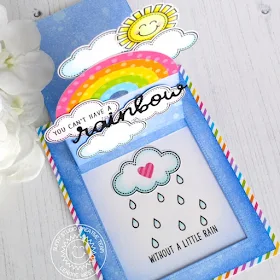 Sunny Studio Stamps: Over The Rainbow Sliding Window Die Rainbow Word Die Rainbow Themed Card by Leanne West