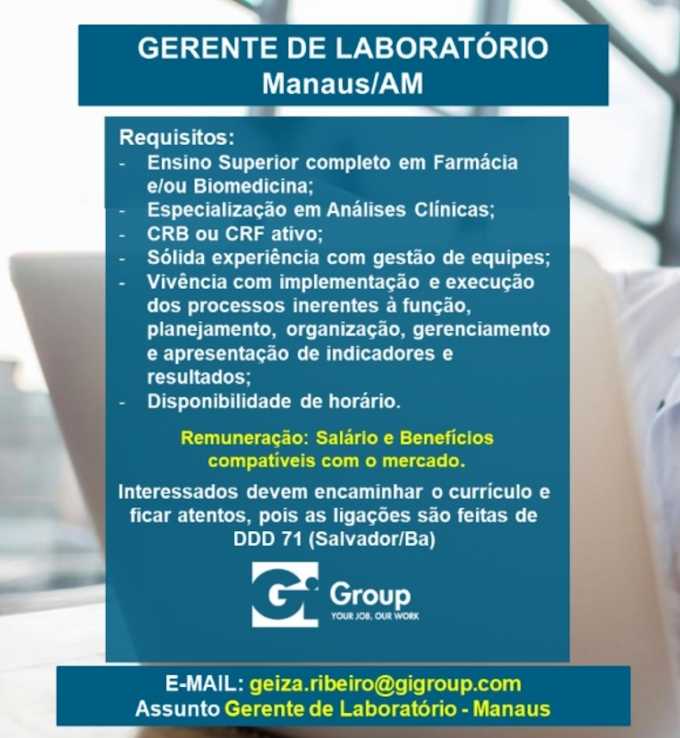 Farmacêutica/SubGerente de Supermercados/Gerente de Laboratório.