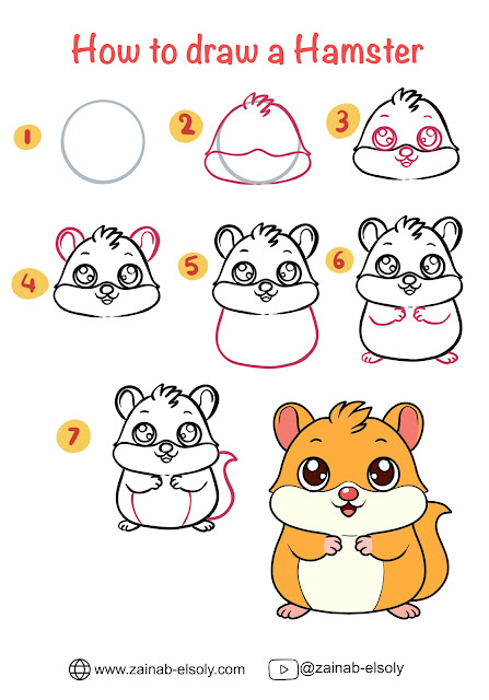 step-by-step guide for the process of drawing a cute hamster from start to finish.