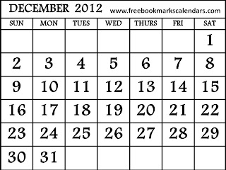 free printable calendar december 2012