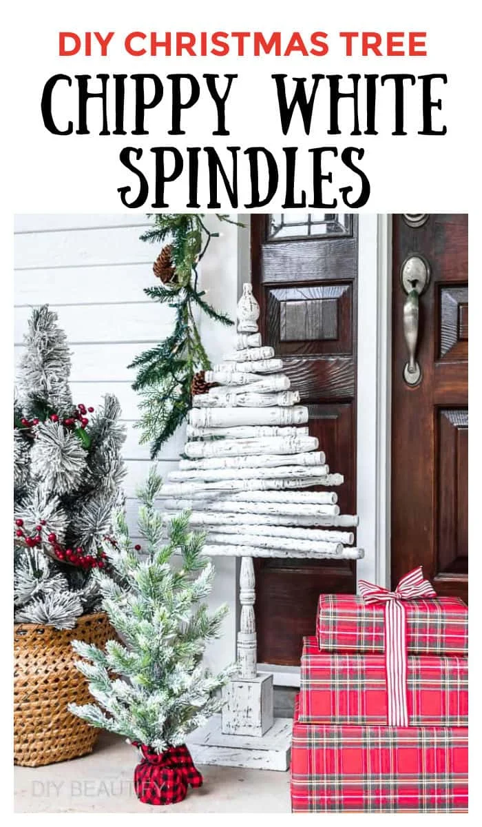 spindle tree, plaid wrapped gifts, Christmas tree
