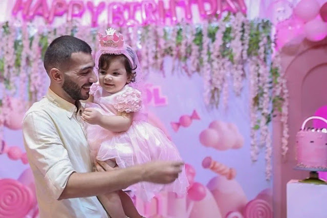 Mohamed Yaghi, celebrating his daughter Elul's 1st Birthday