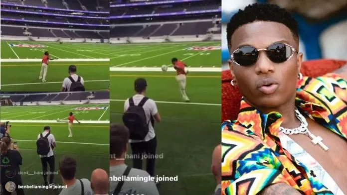 VIDEO:Nigerian Singer Wizkid Shows Amazing Skills As He Juggles the Ball at Tottenham Stadium