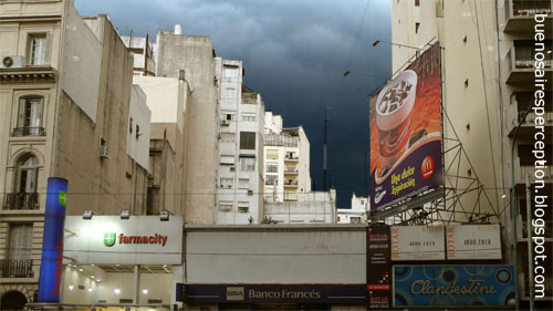 Facing the looming, dark sky of an thunderstorm in the streets of Buenos Aires, Argentina