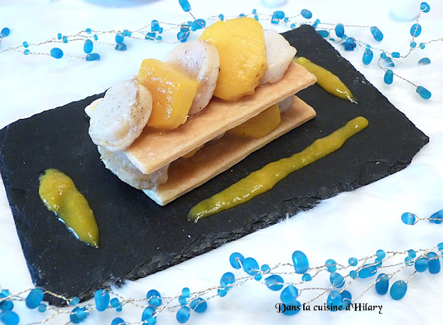 Millefeuille de Saint-Jacques et mangue parfumées à la vanille