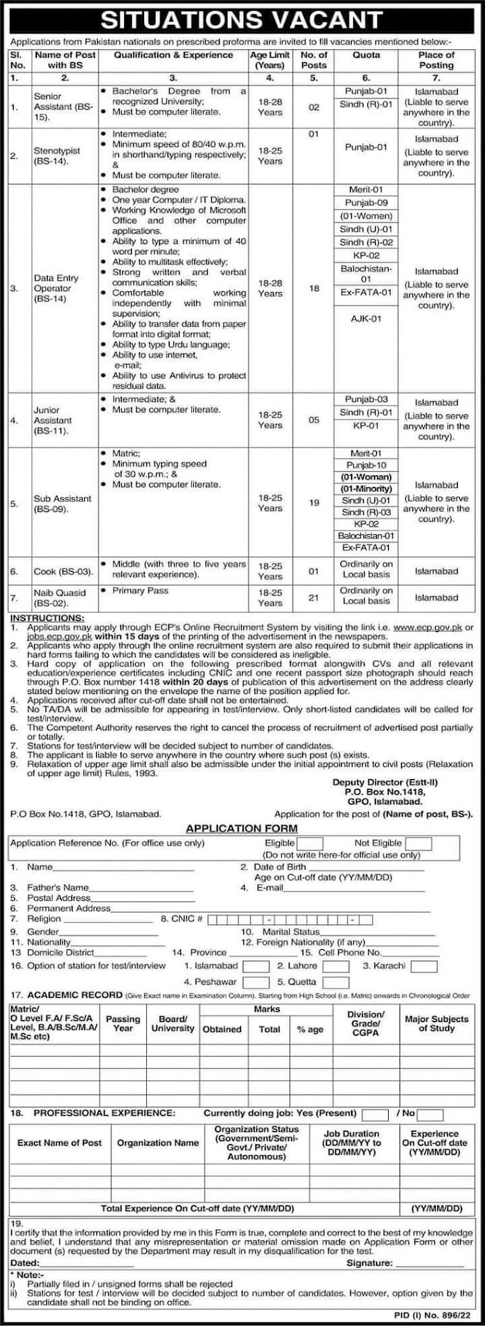 Election Commission Of Pakistan ECP Jobs Islamabad 2022