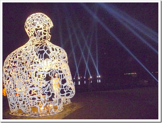 Sky lights and statue