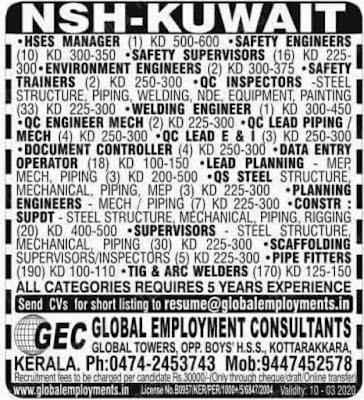 NSH, Kuwait Large JOb Recruitments