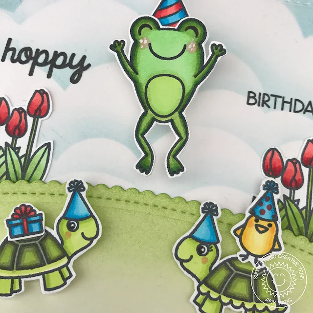 Sunny Studio Stamps: Froggy Friends, Turtley Awesome, and Easter Wishes Punny Birthday Card by Amy Yang