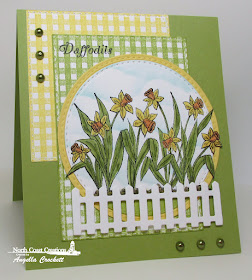 NCC Daffodils, ODBD Gingham Background, ODBD Custom Fence Die, ODBD Custom Double Stitched Circles Dies, ODBD Custom Double Stitched Rectangles Dies, ODBD Custom Double Stitched Squares Dies, ODBD Custom Clouds and Raindrops Dies, Card Designer Angie Crockett