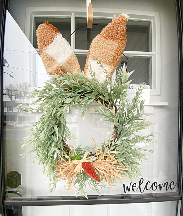 bunny wreath on front door