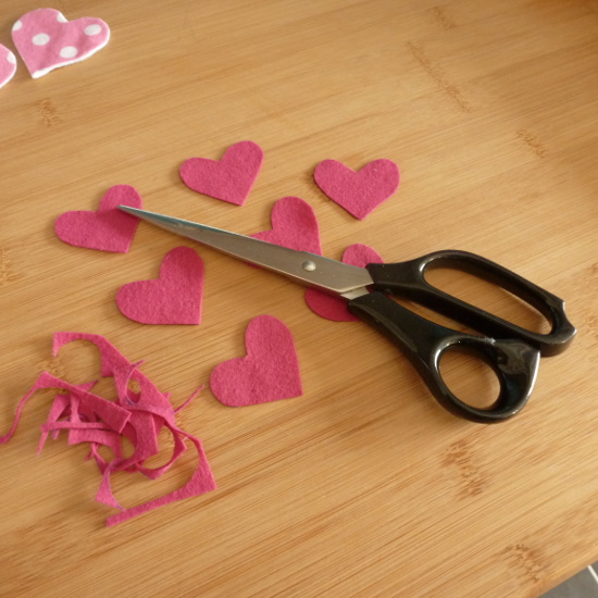 dark pink felt fabric hearts to make bunting