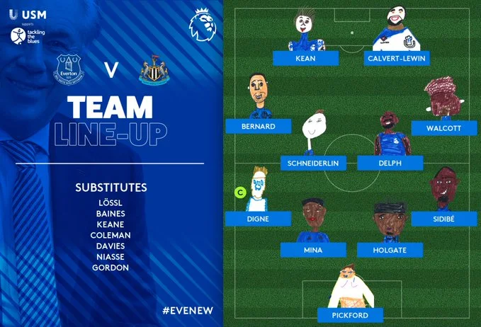 Everton use children's drawings in team sheet vs Newcastle