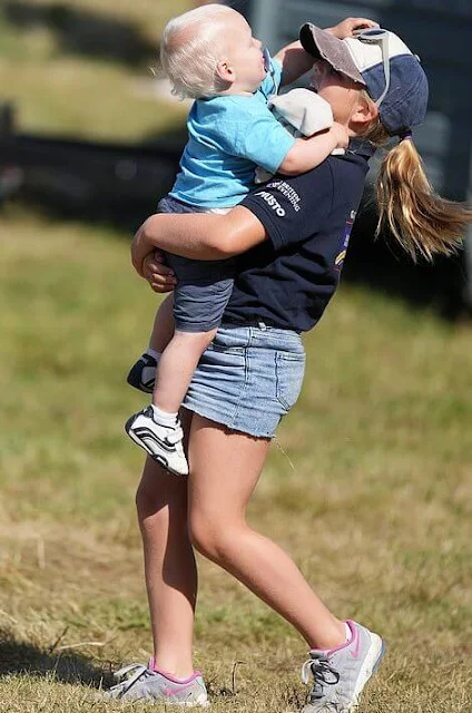 Princess Anne, Zara Tindall and Mike Tindall, their two daughters Mia, Lena and their one-year-old son Lucas