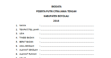 INFO SMA SMK KABUPATEN BOYOLALI: CONTOH BIODATA PESERTA 