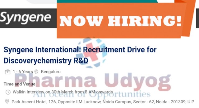 Syngene | Walk-in interview for Discovery Chemistry | 30 March 2019 | Noida