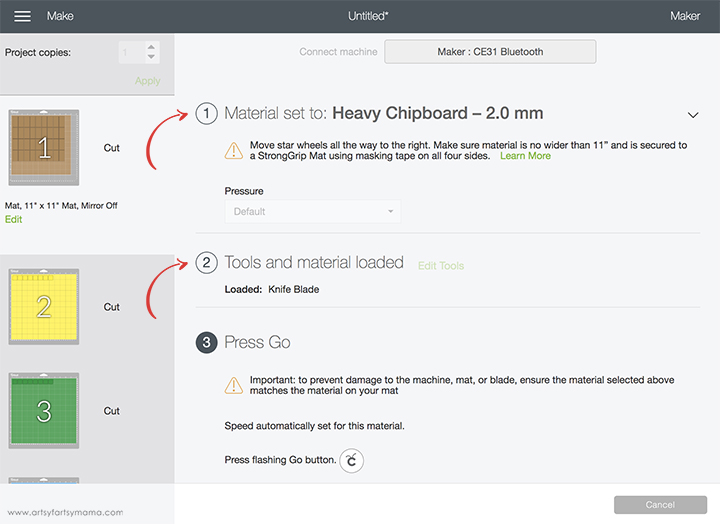 Cricut Design Space Material Settings