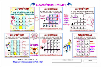 Alfaméticas, Criptoaritmética, Criptosumas, Juego de Letras, Criptogramas, Problemas matemáticos, Desafíos matemáticos, Problemas de ingenio matemático