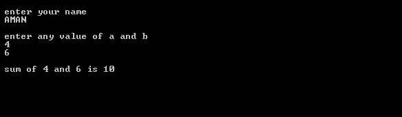output of function in atomic storage of showing name and arithmetic operation in C language