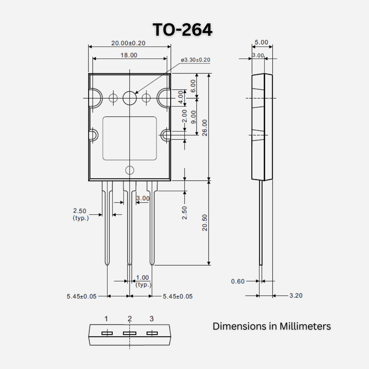 TO-264 package dimentions of 2SC5200