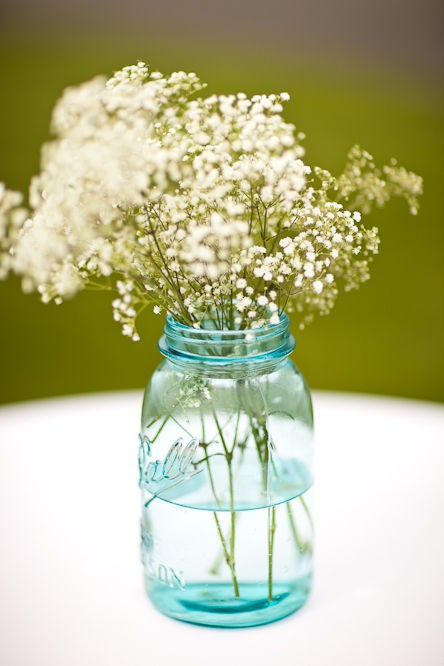 An antique teal Ball mason jar used with simple baby 39s breath