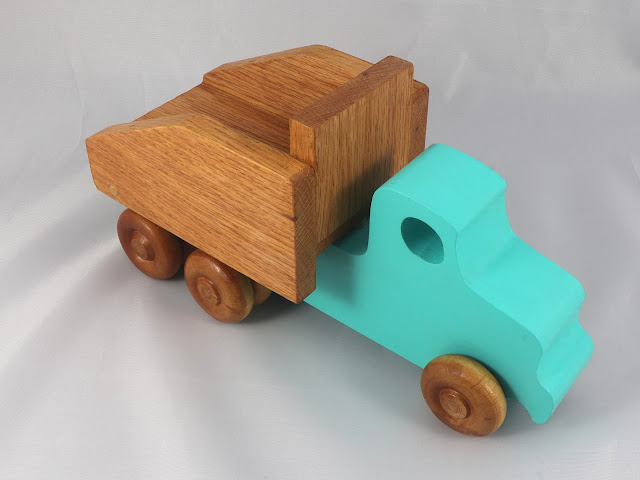 Wooden Toy Dump Truck, Handmade and Painted in Your Choice of Colors and Amber Shellac, from Easy 5 Truck Fleet Collection