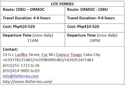 Lite Ferries Schedule fare rates duration cost cebu ormoc