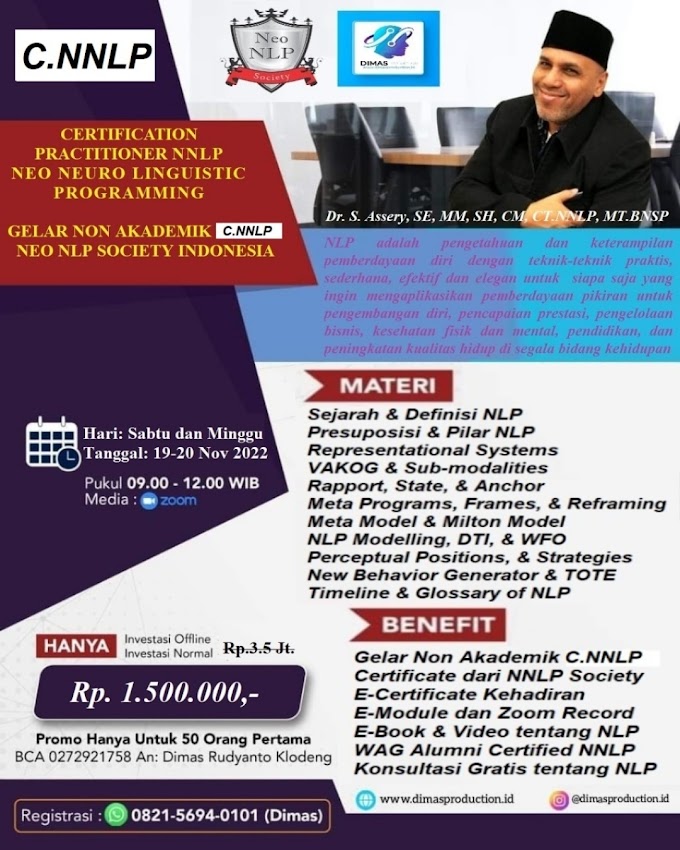 WA.0821-5694-0101 | Certified Neo Neuro Linguistic Programming Practitioner (C.NNLP) 19 November 2022