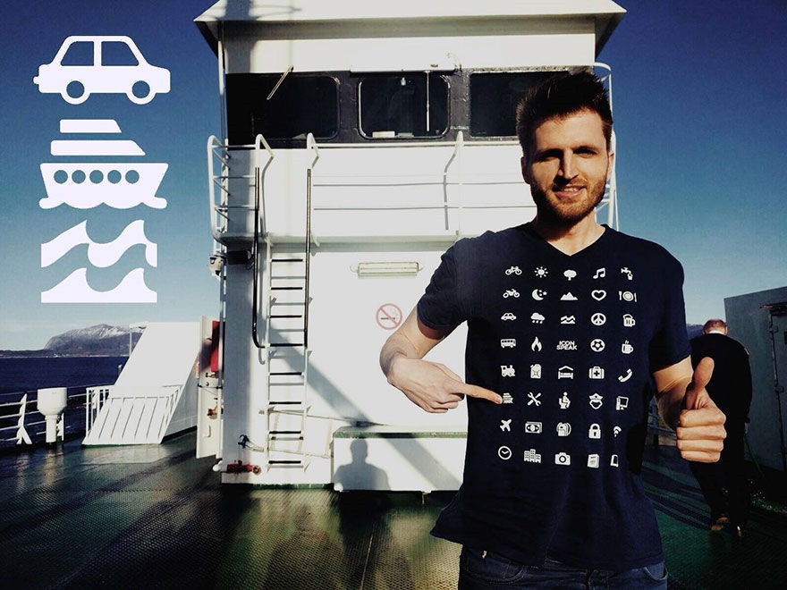 iconspeak travel shirt with 40 icons