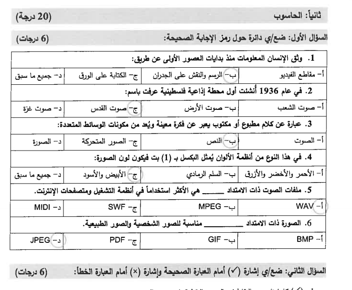 امتحان نهاية الفصل الأول في التكنولوجيا للصف الثامن الفصل الأول (محلول)